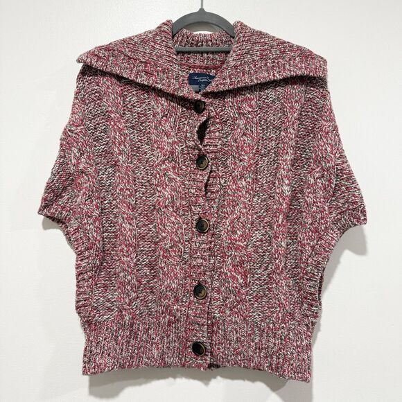 American Eagle Brown Red Cable Knit Shawl Collar Cardigan Women Size Xsmall - Picture 1 of 6